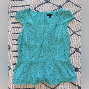 Teal Lace Peplum Blouse - Ann Taylor